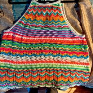 Lilly Pulitzer Multicolor crochet look Knit Halter Top XL